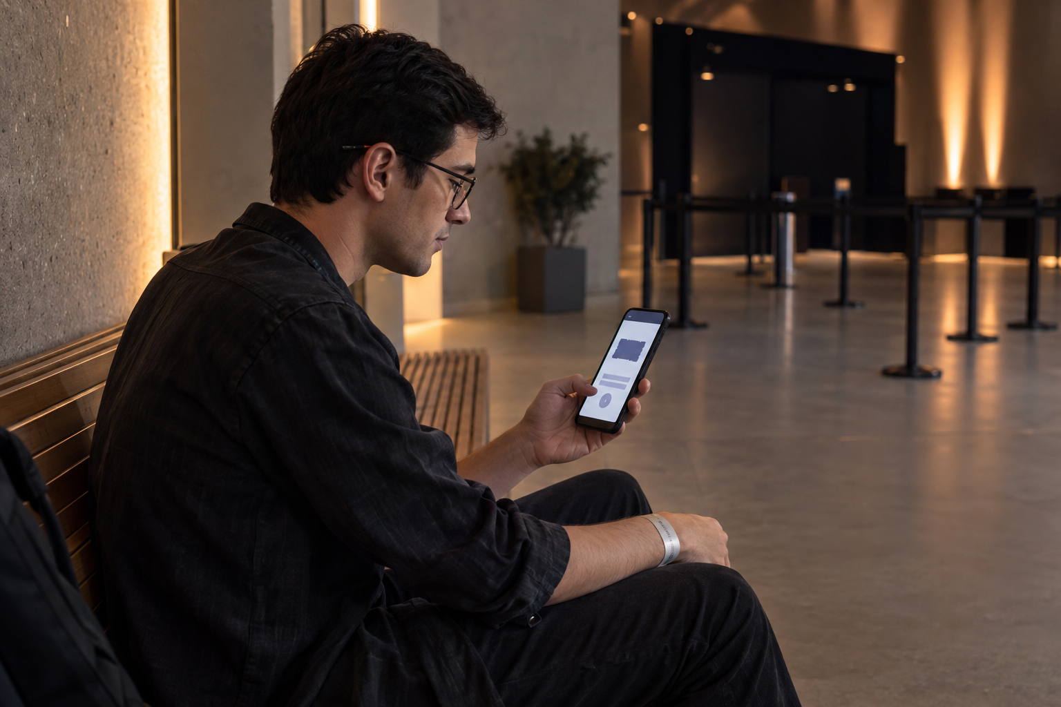 Participante consulta o ingresso digital e o histórico da compra no celular.